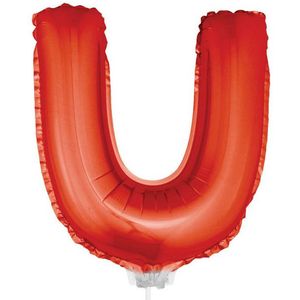 Rode opblaas letter ballon U op stokje 41 cm