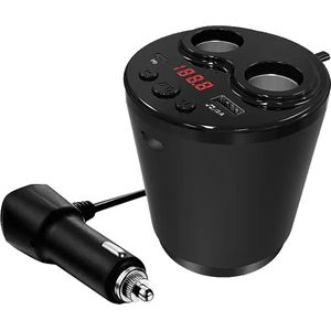 Auto Sigarettenaansteker Splitter Beker met Bluetooth & FM transmitter 12V/24V - 2x USB Ingang Auto 5V/3.1A + 2x Sigaretten Aansluitingen - Autolader - Voor in beker houder - G63 - Zwart