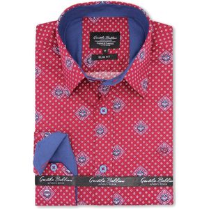 Heren Overhemd - Slim Fit - Circle Dot Motief - Rood - Maat XL