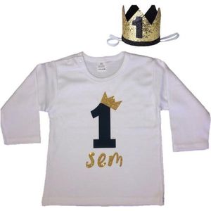Jongens shirt, verjaardag shirt, kinder t-shirt, verjaardag outfit, jarig kind, verjaardag, 1 jaar, eigen naam, haarkroon, zwart/goud