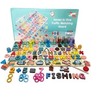 Alfabet Magnetische bouwstenen speelgoed 7 in 1- montessori vissen logaritmisch matching game- educatief houten speelbord