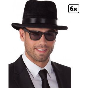 6x Blues brother bril zwart - Gangster maffia Al Capone fun bril uitdeel thema party festival 70s/80s