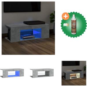 vidaXL Tv-meubel met LED-verlichting 90x39x30 cm betongrijs - Kast - Inclusief Houtreiniger en verfrisser