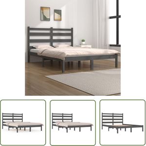 The Living Store Bedframe massief grenenhout grijs 135x190 cm - Houten Bed Frame - Grijze Bedbank - Tweepersoons Bed - Massief Grenenhout - Boxspring Bed
