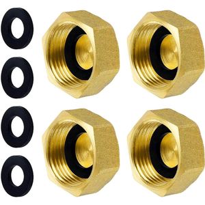 4 stuks 1 inch messing doppen - blinddoppen binnendraad slangdoppen zeskant kap met sluitringen