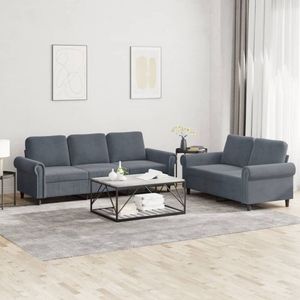 vidaXL Loungeset 2-delig - Fluweel - Donkergrijs Loungeset - Bankstel - Velvet Bank - Donkere Grijze Bank - 2 Persoons Bank