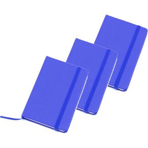 Set van 3x stuks notitieblokje blauw met harde kaft en elastiek 9 x 14 cm - 100x blanco paginas - opschrijfboekjes