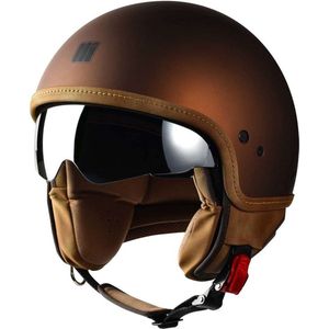 Motocubo Beetle Jethelm - ECE goedgekeurde Scooterhelm - Geschikt als Scooter Brommer Motor Snorfiets Scooterhelm - XS - Mat Brons