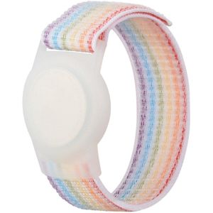 Airtag armband Polsband horloge - 17 CM - Airtag Sleutelhanger - Airtag Polsband Voor Kinderen - Airtag Armband - Airtag Apple - Klittenband - Airtag Houder - Airtag Hoesje - wit multi color