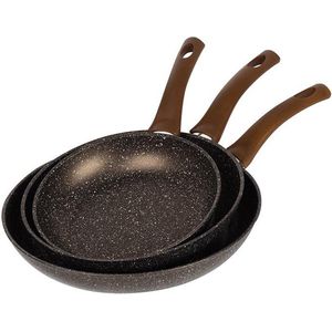 Oneiro’s Luxe Koekenpannenset  - Eco Friendly - champagne – Ø20xH4,2cm  Ø24xH4,6cm  Ø28xH4,8 cm – koken – tafelen – keuken – koekenpan – inductie – gas – potten – pannen