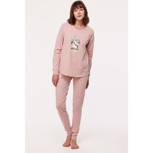 Woody pyjama meisjes/dames - roze-gebroken wit- gestreept - haas - 232-10-PZG-Z/919 - maat XL