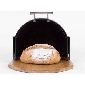 Zeller Luxe Broodtrommel - ovaal - hout / zwart - met deksel - 31 cm - brooddoos - brood bewaardoos