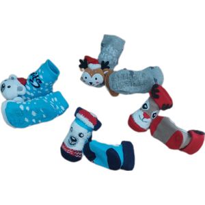 Baby - Kerstsokken - Set van 4 paar - Huissokken - Sokken - Unisex - kinderen - New Born - Warme wintersokken - Anti-slip - Kleur Meerkleurig - Maat 50-56 - Kerst - Kraamcadeau/Cadeau