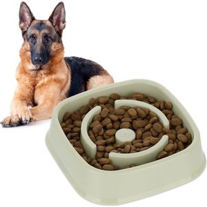 Relaxdays anti-schrokbak - eetbak voor honden - nat-en droogvoer - 800 ml - slowbowl - groen