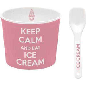 Easy Life - ijsbeker met lepel ""Keep Calm and Eat Ice Cream"" - Roze - Porselein