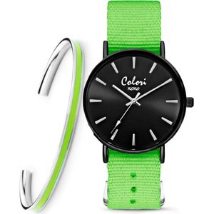 Colori XOXO 5 COL550 Horloge Geschenkset met Armband - Nato Band - Groen - ø 36 mm