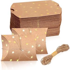 5 stuks Luxe cadeau doos met inpak touw - Bruin Kaki met Sterren - Feestelijk opvouwbaar geschenkdoosje - Bruiloft- Verjaardag - Luxe cadeau doos - Kado Doos - 9x6.5x2.4cm