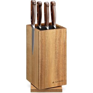 Navaris keuken messenblok van hout - Universele magnetische houder voor messen - 25 x 12,5 cm - Van acaciahout met roterend ontwerp
