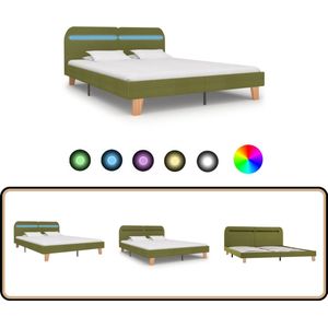vidaXL Bedframe Groen 160x200 cm met LED Led Bed Frame - Groent Bed Frame - Metal Bed Frame - Wooden Bed Frame - King Size Bed Frame