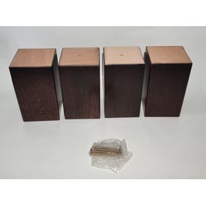 Set van 4 stuks houten meubelpoten Wengé (donker bruin) beuken 12 cm hoogte 7x7 cm met schroeven Boxspring bedden banken