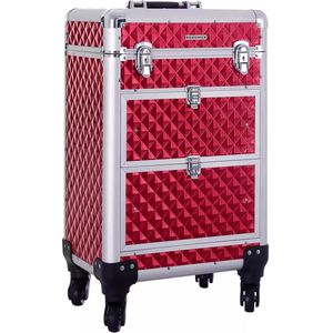 In And OutdoorMatch Beautycase Sabryna - Professionele make-up koffer- Reis bagage afmeting - 3 in 1 Trolley voor kappers - Roterende wielen