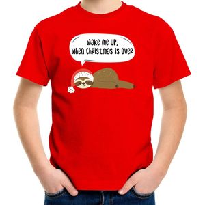 Luiaard Kerstshirt / Kerst t-shirt Wake me up when christmas is over rood voor kinderen - Kerstkleding / Christmas outfit 164/176