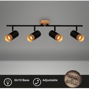 BRILONER - Plafondlamp - 2144045 - Draaibaar - GU10 fitting - Houttoepassing - Gloeilamp niet inbegrepen - 9 x 76 x 15 cm - Zwart hout