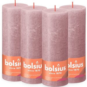 Bolsius - Rustieke Kaars - 4 Stuks - Oud Roze - 19cm