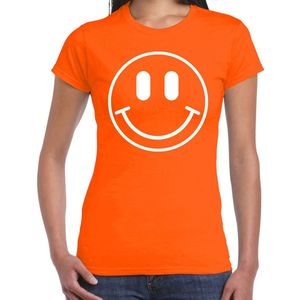 Bellatio Decorations Verkleed shirt dames - smiley - oranje - carnaval - foute party - feestkleding L