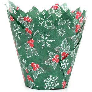 House of Marie Tulip Baking Cups - Holly Christmas pk/36