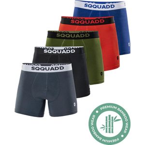 SQQUADD® Bamboe Ondergoed Heren - 5-pack Boxershorts - Maat L - Comfort en Kwaliteit - Voor Mannen - Bamboo - Zwart/Grijs/Groen/Rood/Blauw