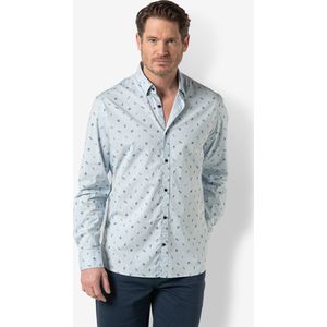 Twinlife Heren shirt small leaves - Overhemden - Duurzaam - Elastisch - Blauw - L