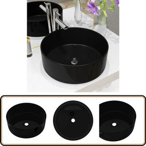 vidaXL Wastafel Rond - 40x15 cm - Keramiek - Zwart Badkamermeubel - Wastafel - Keramiek Wastafel - Zwarte Wastafel - Ronde Wastafel