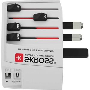 1.302962 SKROSS MUV USB Universele 2-polige reisadapter met 2 USB - 100V-250W/250V-625W - USB C 30 A USB A 24 A - Bescherming tegen elektrische schokken