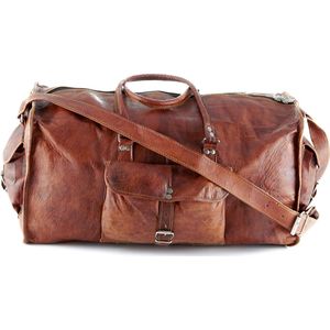 Reistas van ECHTE LEER - Sporttas - Weekendtas MALAGA Echte Leder - Cognac Bruin -HANDGEMAAKTE VINTAGE STIJL Duffel tas