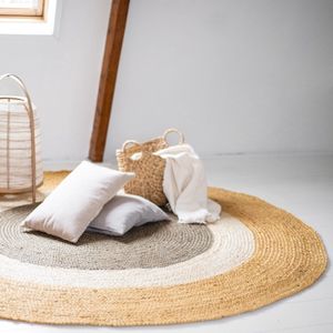 Jute Vloerkleed Dart Rond Geel/naturel/groen - Eva Interior - Rond 200 Ø - (L)