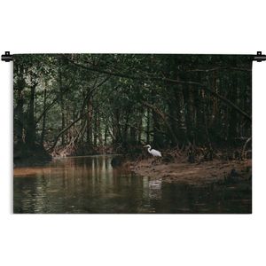 Wandkleed Bosleven - Reiger in mangrovebos Wandkleed katoen 90x60 cm - Wandtapijt met foto