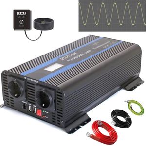 Spanningsomvormer 12V naar 230V 1500W/3000W - Zuivere Sinus met 2 EU-stopcontacten en USB-poort
