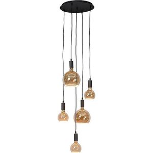 Atmooz - Hanglamp Sapa - 5 floating lampen - Industrieel - Woonkamer / Slaapkamer / Eetkamer - Plafondlamp - Zwart - Hoogte 130cm - Metaal