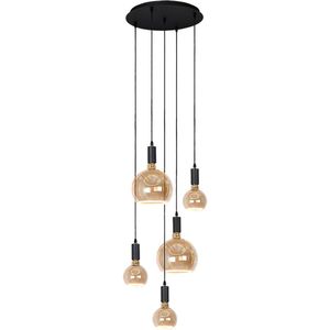 Atmooz - Hanglamp Sapa - 5 floating lampen - Industrieel - Woonkamer / Slaapkamer / Eetkamer - Plafondlamp - Zwart - Hoogte 130cm - Metaal