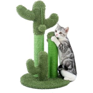 Polaza®️ Cactus Krabpaal - Voor Katten - Kat Krabmeubel - Krabpalen - Kattenspeeltjes - Met Balletje - Huisdier - 42x42x68.5cm - Groen
