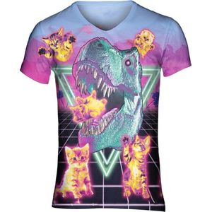 90's T-rex Festival shirt - Maat: XL - V-hals - Feestkleding - Festival Outfit - Fout Feest - T-shirt voor festivals - Rave party kleding - Rave outfit , Vaporwave - Jaren 90 - Retro