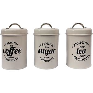Opbergpotten - Koffiepotten - Theepotten - Suikerpotten - Keukenopslag - Set van 3 - Wit