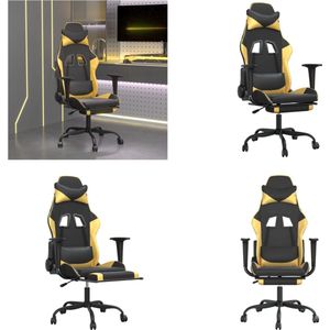 vidaXL Massage gamestoel met voetensteun kunstleer zwart/goudkleurig - Gamingstoel - Gamingstoelen - Televisiestoel - Racingstoel