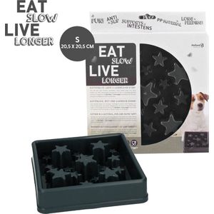 Eat Slow Live Longer Star Voerbak – Anti-schrok voerbak – Slowfeeder voor honden – Anti-slip – Grijs - 20.5 x 20.5 cm - S - Geschikt voor de kleinere hond