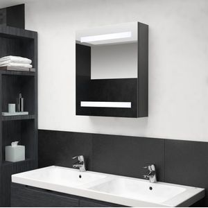 The Living Store Wandkast met spiegel en LED - MDF met melamine-afwerking - 50 x 14 x 60 cm - Grijs