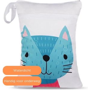 BonBini's® luiertas voor onderweg - voor luiers - Blue Cat wetbag 30 x 40 cm - dubbele pocketritsen - aanvulling op luiertas rugzak en BonBini's baby luiers