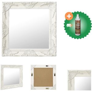 vidaXL Wandspiegel barok stijl 50x50 cm wit - Spiegel - Inclusief Houtreiniger en verfrisser