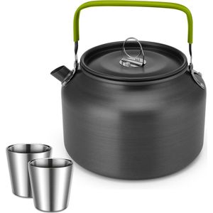 Camping theeketel koffiepot waterkoker outdoor servies set met 1,8 l theepot en 2 x 180 ml roestvrijstalen beker camping kookgerei set ideaal voor outdoor picknick wandelen