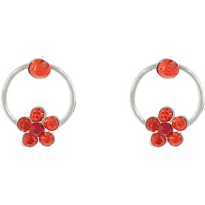 Behave – Oorsteker – Zilverkleur met Rood-Oranje Swarovski Bloem – Nikkelvrij & Elegant